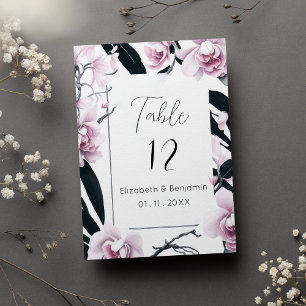 Convite Números de mesa com flores de orquídea preta rosa