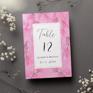 Convite Números de mesa com flores de orquídea verde rosa