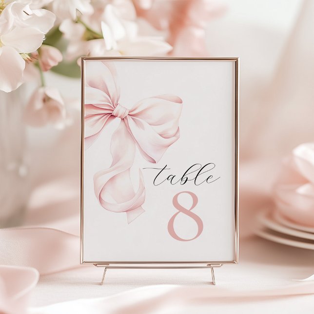 Convite Números de Mesa com Laço Rosa Elegante (Criador carregado)