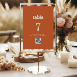Convite Números de Mesa com QR Code de Terracota Simples F