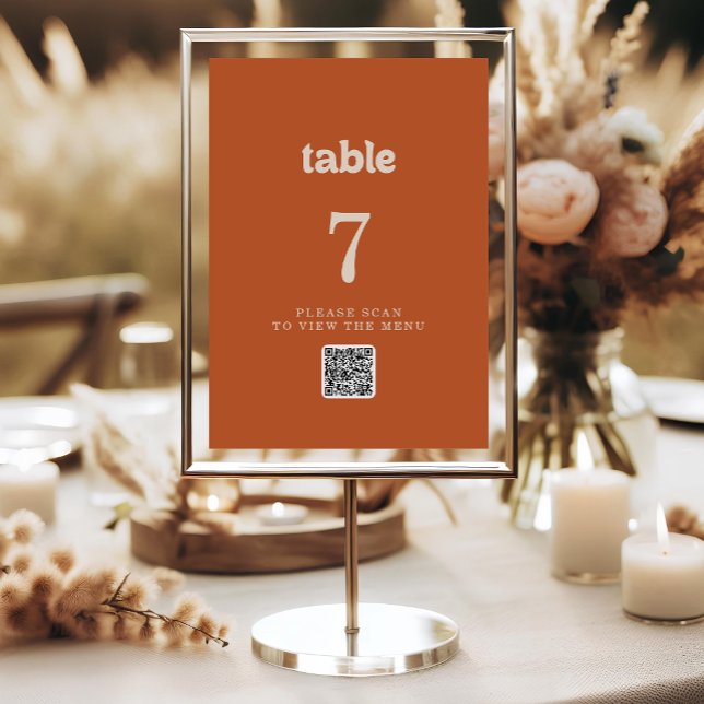Convite Números de Mesa com QR Code de Terracota Simples F (Criador carregado)