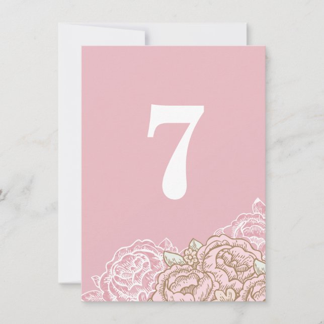 Convite Números de Mesa com Rosas Velhas de Jardim (Frente)