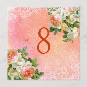 Convite Números de mesa com rosas vintage em aquarela da P