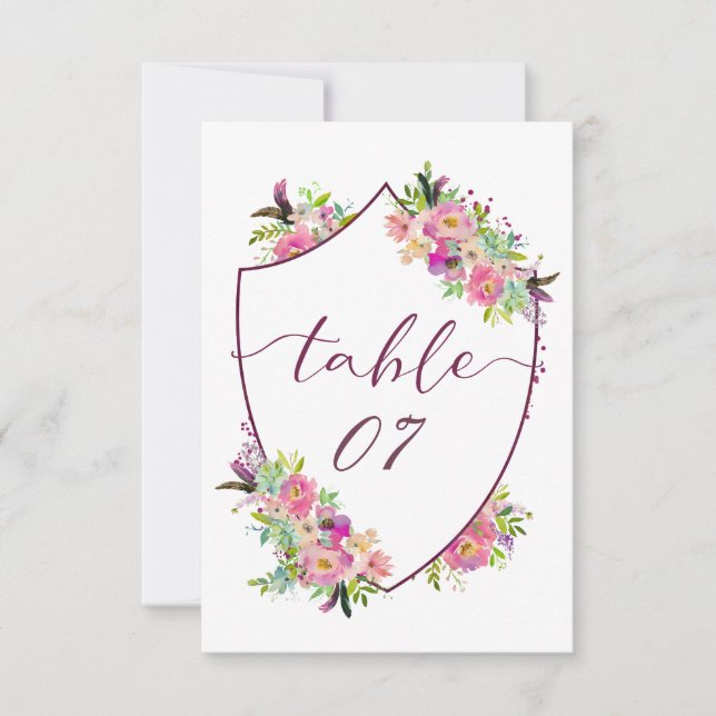 Convite Números de Mesa de Assento com Crista Chic em Flor (Frente)