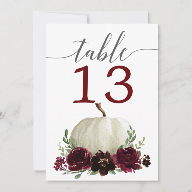 Convite Números de Mesa de Casamento Abóbora Borgonha 5 x  (Frente)