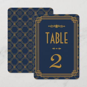 Convite Números de Mesa de Casamento Art Déco Azul