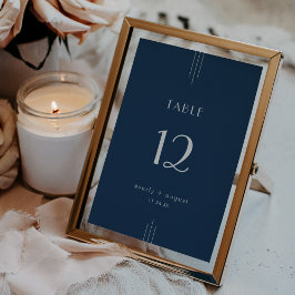 Convite Números de Mesa de Casamento Art Déco Azul Marinho