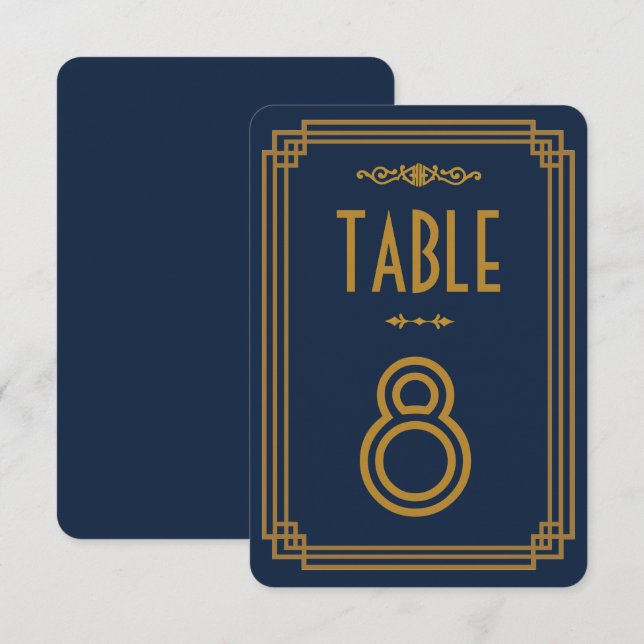 Convite Números de Mesa de Casamento Art Déco Azul Simples (Frente/Verso)
