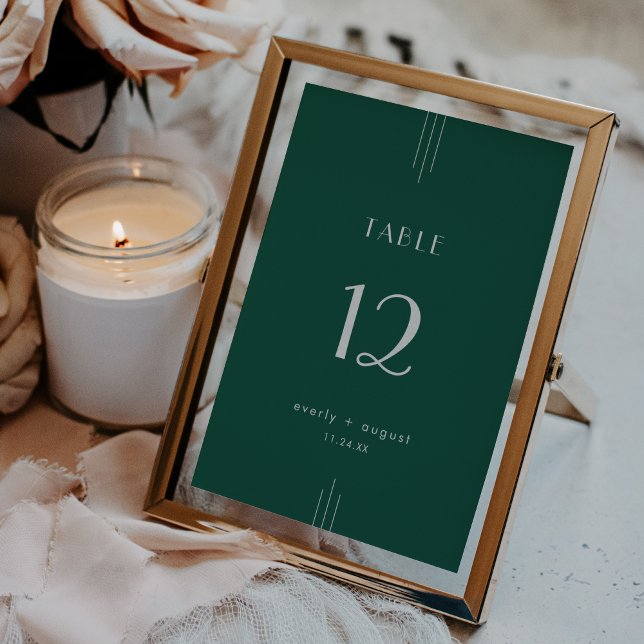 Convite Números de Mesa de Casamento Art Déco EVERLY Esmer (EVERLY Art Deco Emerald Wedding Table Numbers)