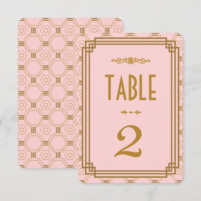 Convite Números de Mesa de Casamento Art Déco Rosa (Frente/Verso)