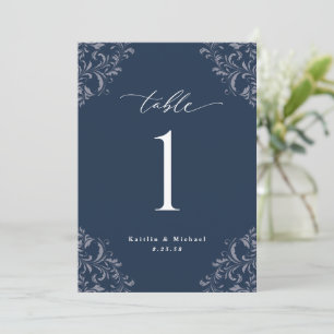 Convite Números de Mesa de Casamento Azul Marinho Elegante
