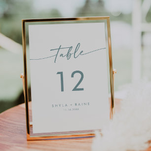 Convite Números de Mesa de Casamento Boho Chic Azul Turque