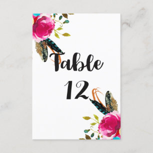 Convite Números de Mesa de Casamento Boho Chic Floral Aqua