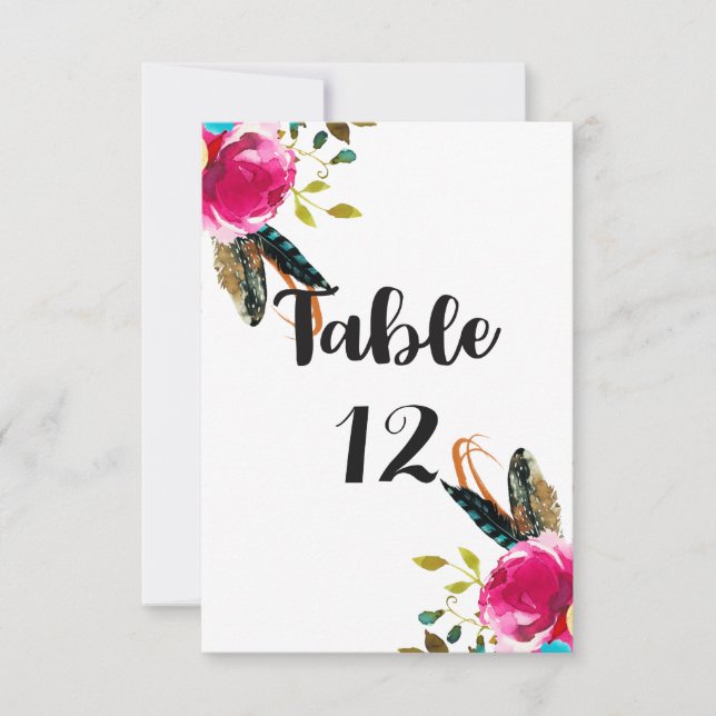 Convite Números de Mesa de Casamento Boho Chic Floral Wate (Frente)