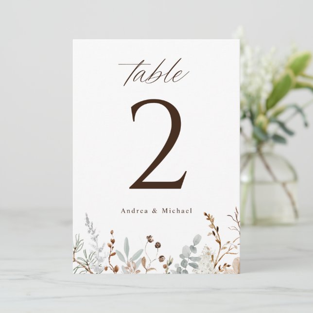 Convite Números de Mesa de Casamento Boho Flor de Campo Fl (Em pé/Frente)