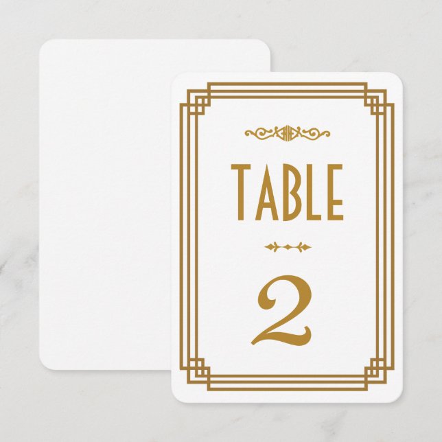 Convite Números de Mesa de Casamento Branco Art Deco (Frente/Verso)