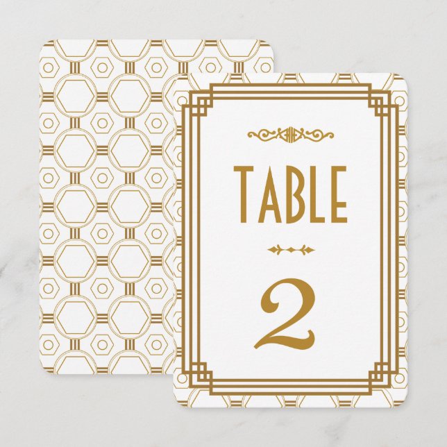 Convite Números de Mesa de Casamento Branco Art Déco (Frente/Verso)