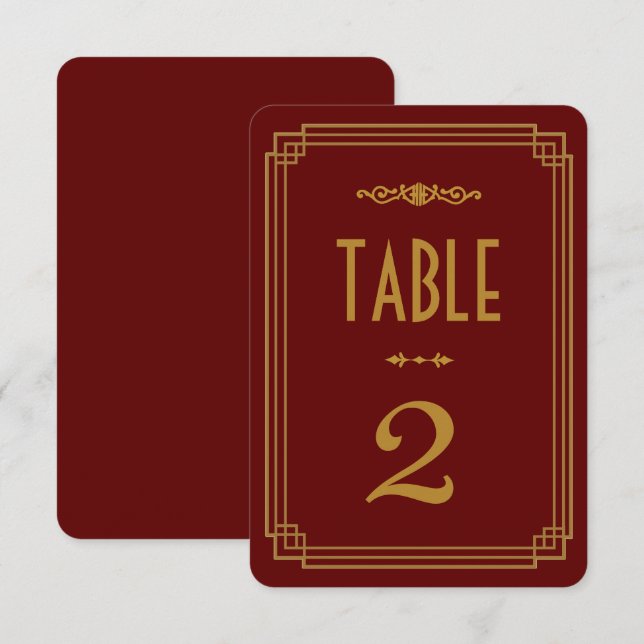 Convite Números de Mesa de Casamento Burgundy Art Déco Sim (Frente/Verso)
