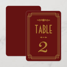 Números de Mesa de Casamento Burgundy Art Déco Sim