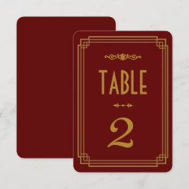 Convite Números de Mesa de Casamento Burgundy Art Déco Sim