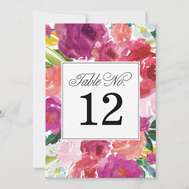 Convite Números de Mesa de Casamento com Aquarela Floral M (Frente)