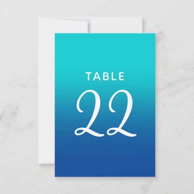 Convite Números de Mesa de Casamento com Degradê Turquesa  (Frente)