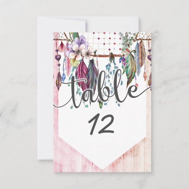Convite Números de Mesa de Casamento com Dreamcatcher e Pe (Frente)