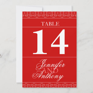 Convite Números de mesa de casamento com faixa vermelha