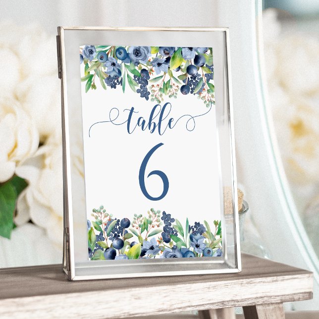 Convite Números de mesa de casamento com flores azuis eleg (Criador carregado)