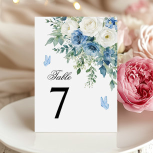 Convite Números de Mesa de Casamento com Flores Azuis Empo