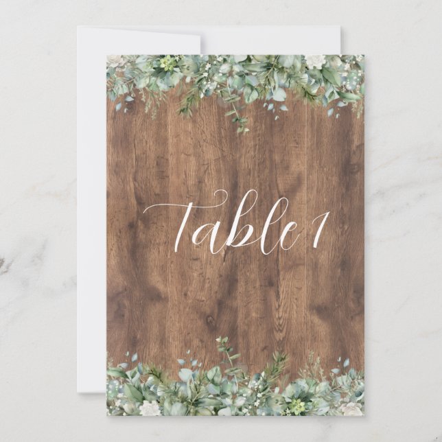 Convite Números de Mesa de Casamento com Folhagem de Eucal (Frente)
