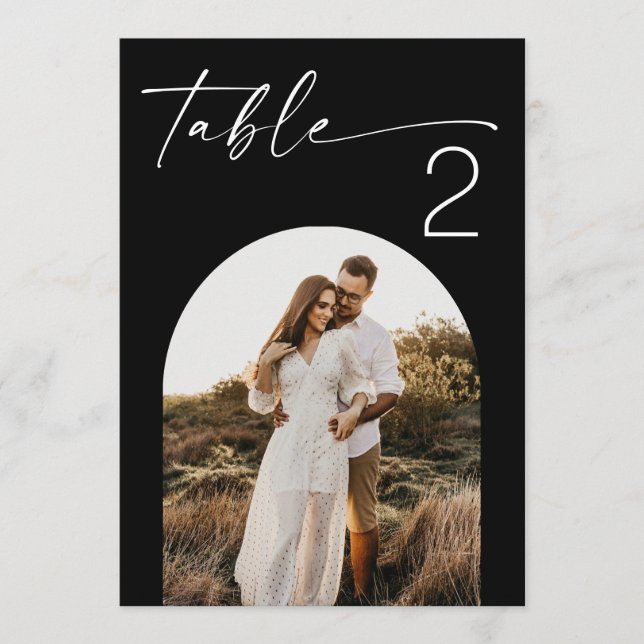 Convite Números de Mesa de Casamento com Foto Preta Elegan (Frente)