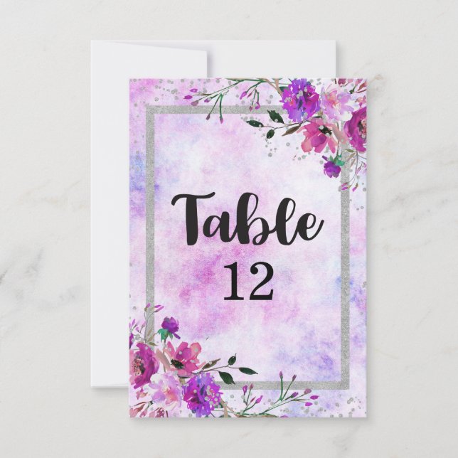 Convite Números de Mesa de Casamento com Moldura de Floral (Frente)