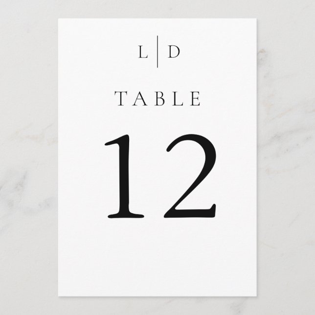 Convite Números de Mesa de Casamento com Monograma Minimal (Frente)