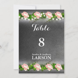 Convite Números de mesa de casamento com rosa em quadro ne