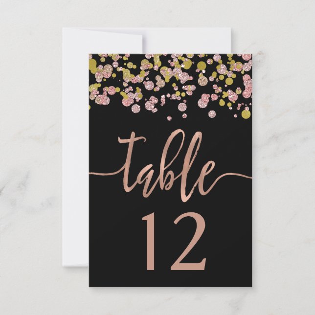 Convite Números de Mesa de Casamento Confetti Sparkle Rose (Frente)
