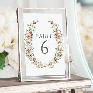 Convite Números de mesa de casamento da coroa floral branc