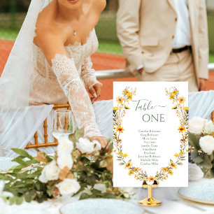 Convite Números de Mesa de Casamento de Flores Amarelo Rus