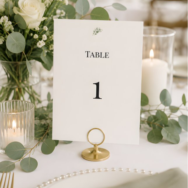 Convite Números de Mesa de Casamento de Luxo com Verde de  (Eucalyptus themed wedding reception table number card)