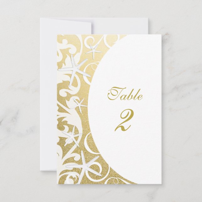 Convite Números de Mesa de Casamento de Praia Dourada da P (Frente)