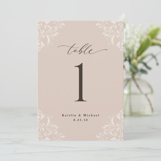 Convite Números de Mesa de Casamento Elegantes Champanhe B (Em pé/Frente)