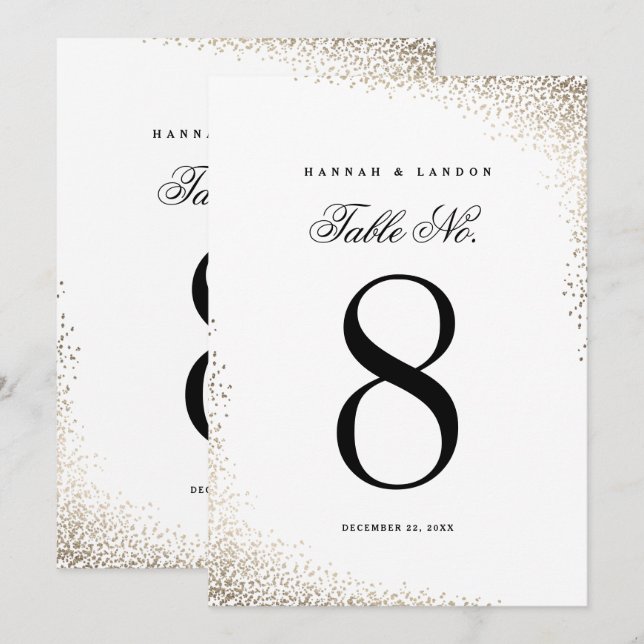 Convite Números de Mesa de Casamento Elegantes com Confete (Frente/Verso)