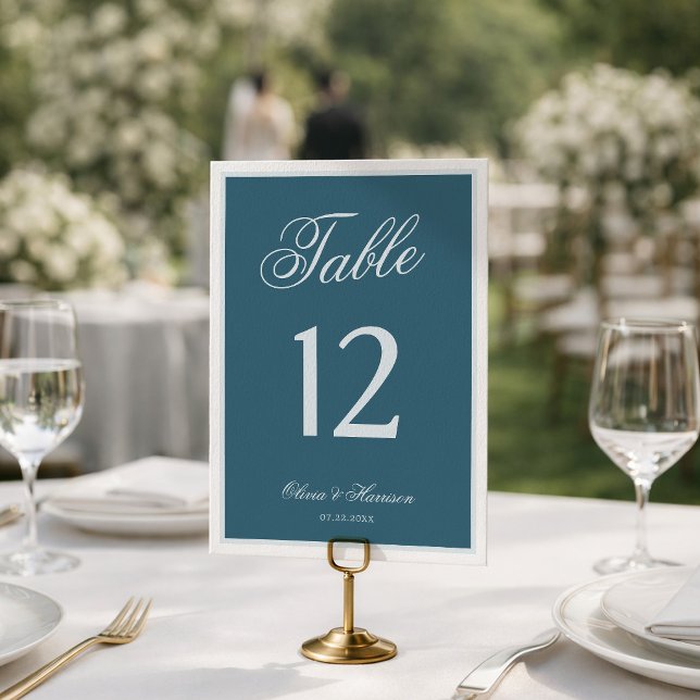 Convite Números de Mesa de Casamento Elegantes em Azul Mar (Criador carregado)