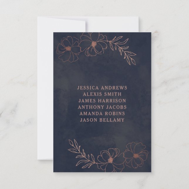Convite Números de Mesa de Casamento em Azul Naval e Doura (Verso)