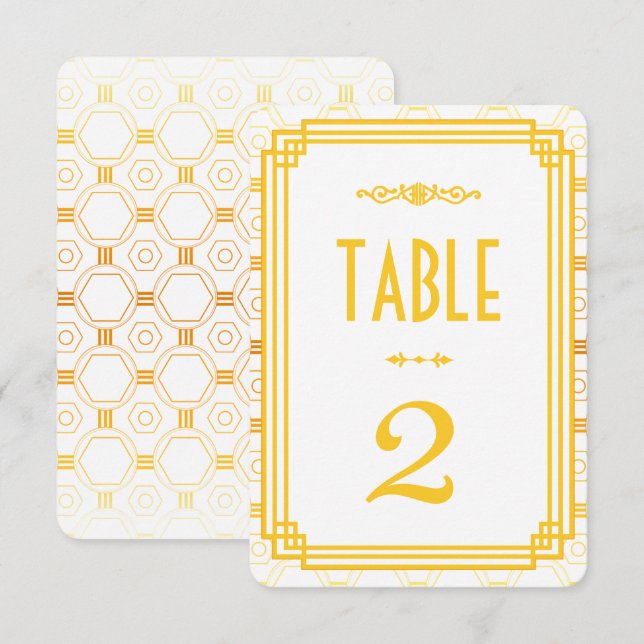 Convite Números de Mesa de Casamento em Dourado Art Déco (Frente/Verso)
