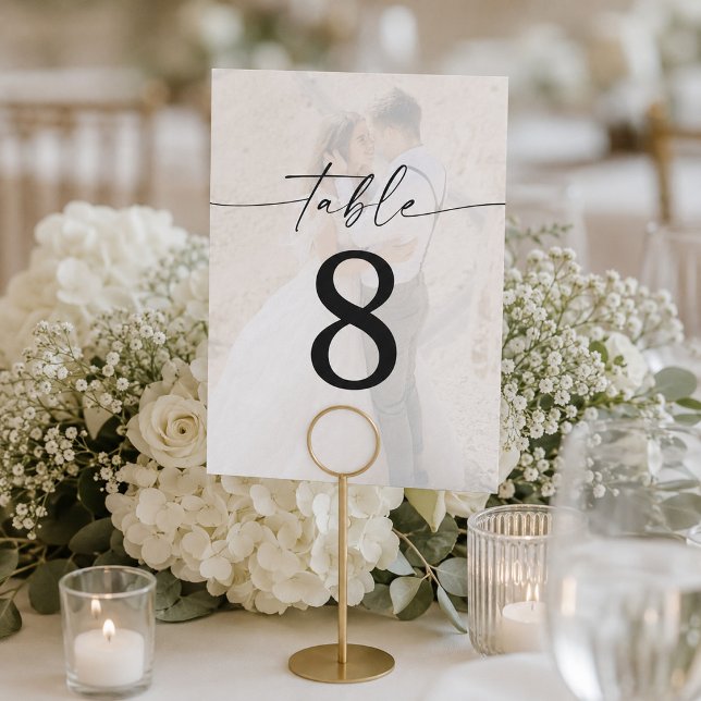 Convite Números de mesa de casamento em foto moderna com s (Criador carregado)
