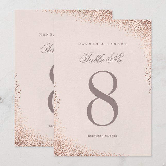 Convite Números de Mesa de Casamento em Rosa Dourado Elega (Frente/Verso)