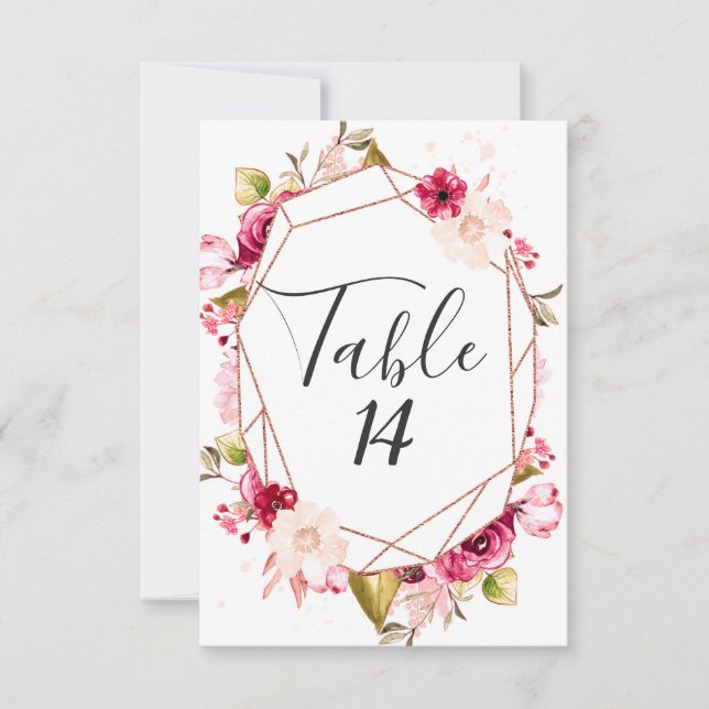Convite Números de Mesa de Casamento em Rose Gold Borgonha (Frente)