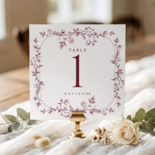 Convite Números de Mesa de Casamento em Tonalidade Bordeau