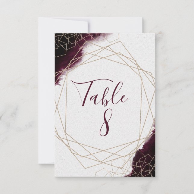 Convite Números de mesa de casamento emoldurados com aquar (Frente)